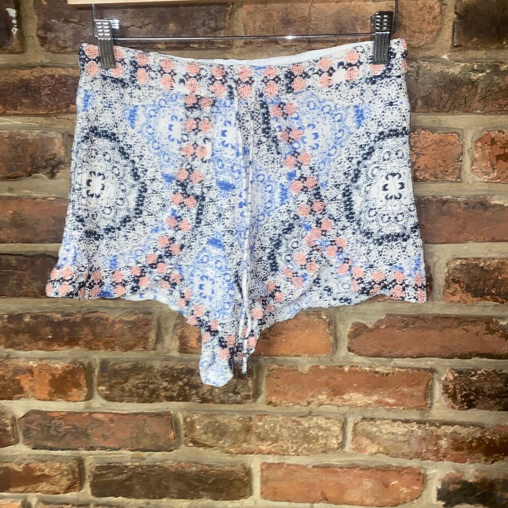 En Creme Rayon Printed Faux-Wrap Tiered Shorts Women's Size XS Multicolored
